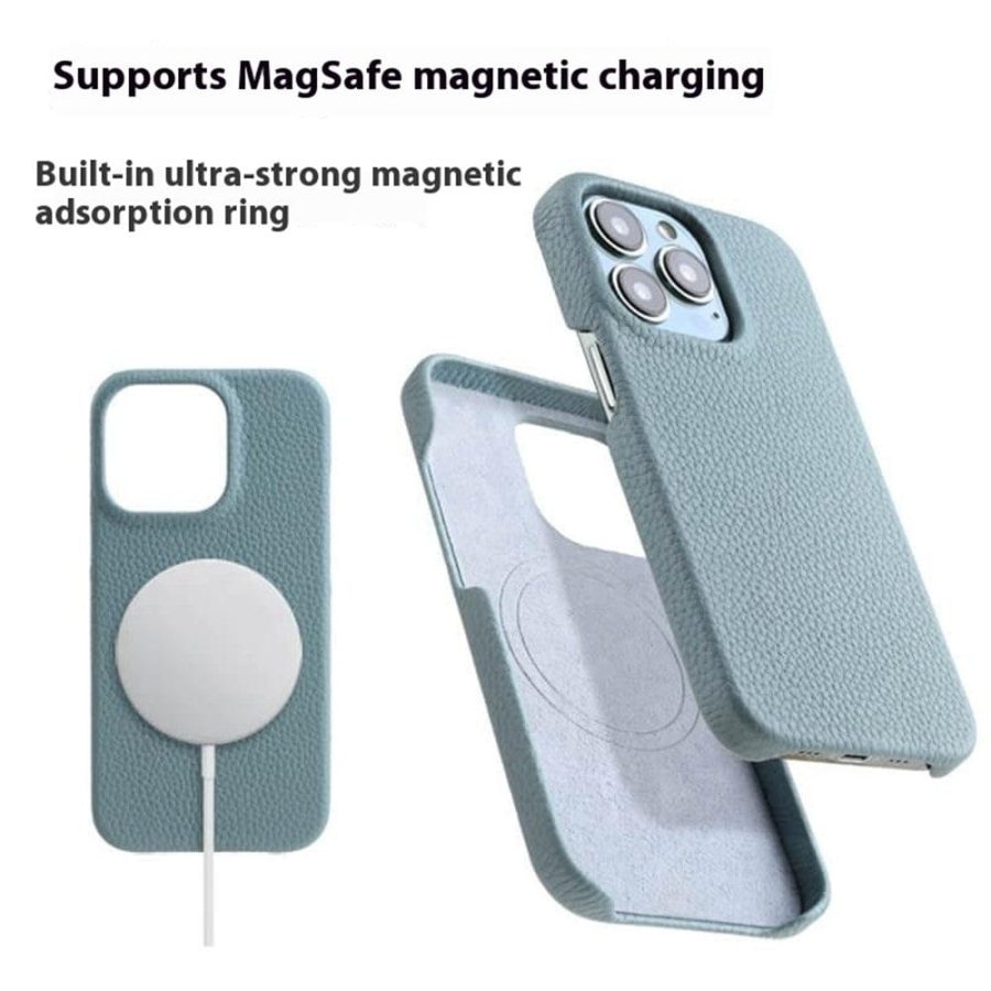 660161244A-3 MELKCO For iPhone 15 Pro Case Full-Wrap Genuine Leather Premium Phone Cover | Compatible with MagSafe
