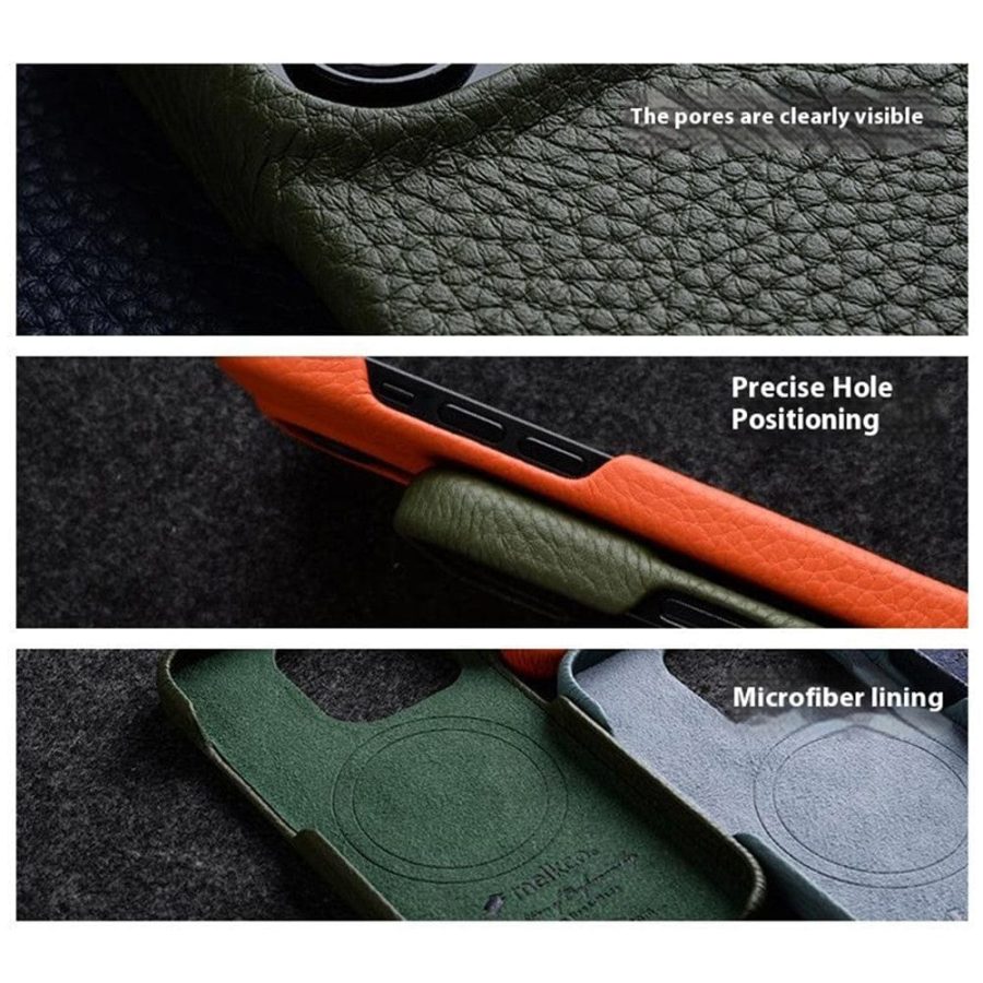 660161244A-5 MELKCO For iPhone 15 Pro Case Full-Wrap Genuine Leather Premium Phone Cover | Compatible with MagSafe