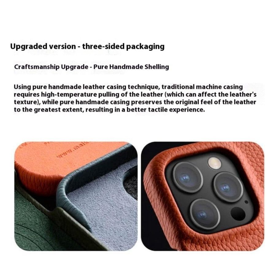 MELKCO For iPhone 15 Pro Max Case Full-Wrap Genuine Leather Premium Phone Cover | Compatible with MagSafe