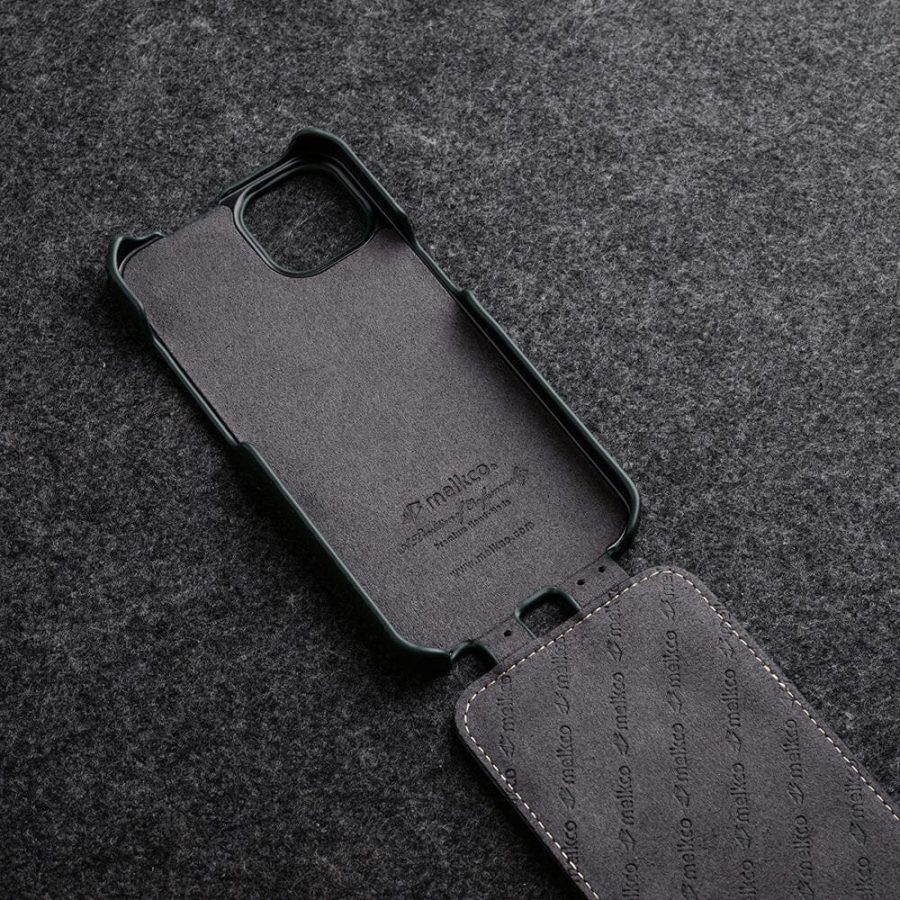 MELKCO For iPhone 15 Pro Max Flip Case Genuine Leather Vertical Phone Cover