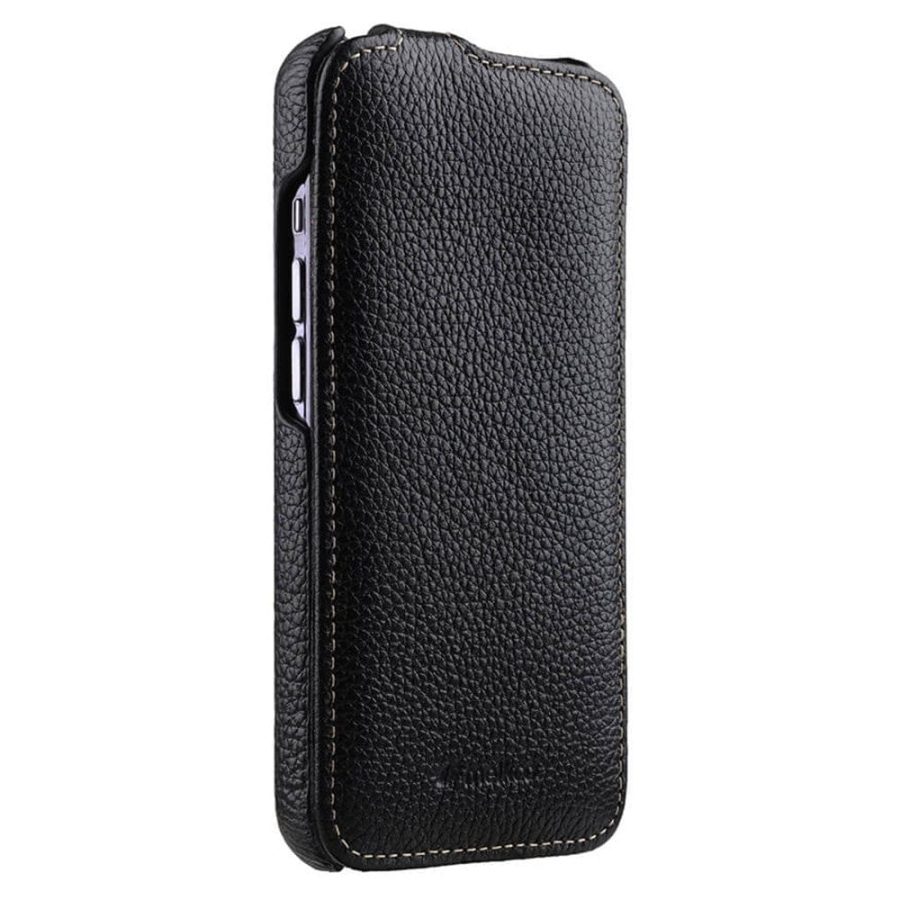 MELKCO For iPhone 15 Pro Max Flip Case Genuine Leather Vertical Phone Cover
