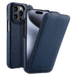 MELKCO For iPhone 15 Pro Max Flip Case Genuine Leather Vertical Phone Cover