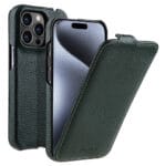 MELKCO For iPhone 15 Pro Max Flip Case Genuine Leather Vertical Phone Cover