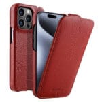 MELKCO For iPhone 15 Pro Max Flip Case Genuine Leather Vertical Phone Cover