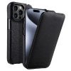 MELKCO For iPhone 15 Pro Flip Case Genuine Leather Vertical Phone Cover