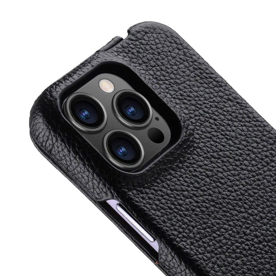 MELKCO For iPhone 15 Pro Flip Case Genuine Leather Vertical Phone Cover