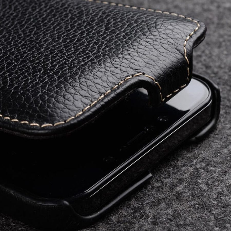 MELKCO For iPhone 15 Flip Case Genuine Leather Vertical Phone Cover