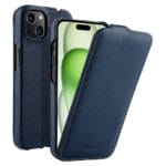 MELKCO For iPhone 15 Flip Case Genuine Leather Vertical Phone Cover