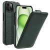 MELKCO For iPhone 15 Flip Case Genuine Leather Vertical Phone Cover