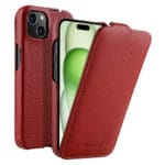 MELKCO For iPhone 15 Flip Case Genuine Leather Vertical Phone Cover