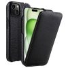 MELKCO For iPhone 15 Plus Flip Case Genuine Leather Vertical Phone Cover