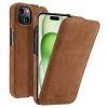 MELKCO For iPhone 15 Plus Flip Case Genuine Leather Vertical Phone Cover