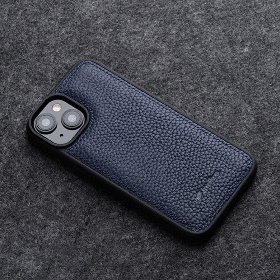 MELKCO For iPhone 15 Plus Case Genuine Leather Coated Phone Cover