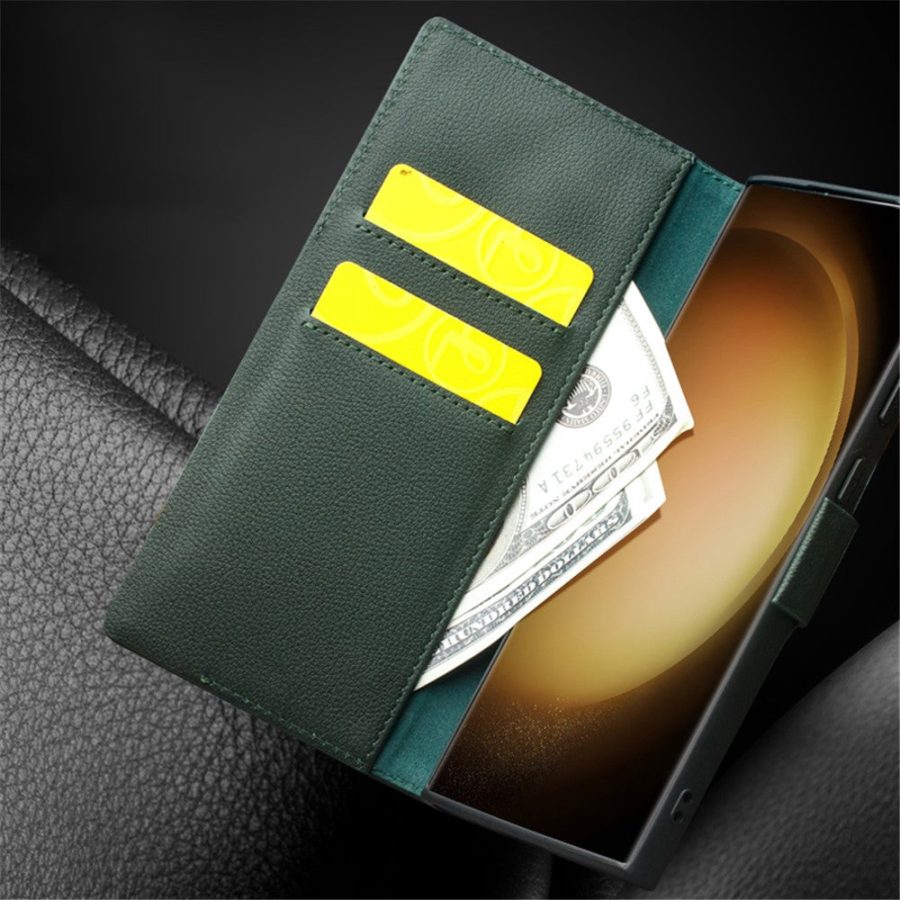 660162783B-3 QIALINO For Samsung Galaxy S23 Wallet Case Genuine Leather Magnetic Closure Flip Phone Cover