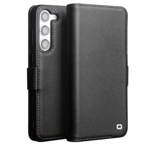 QIALINO For Samsung Galaxy S23+ Wallet Case Genuine Leather Magnetic Closure Flip Phone Cover