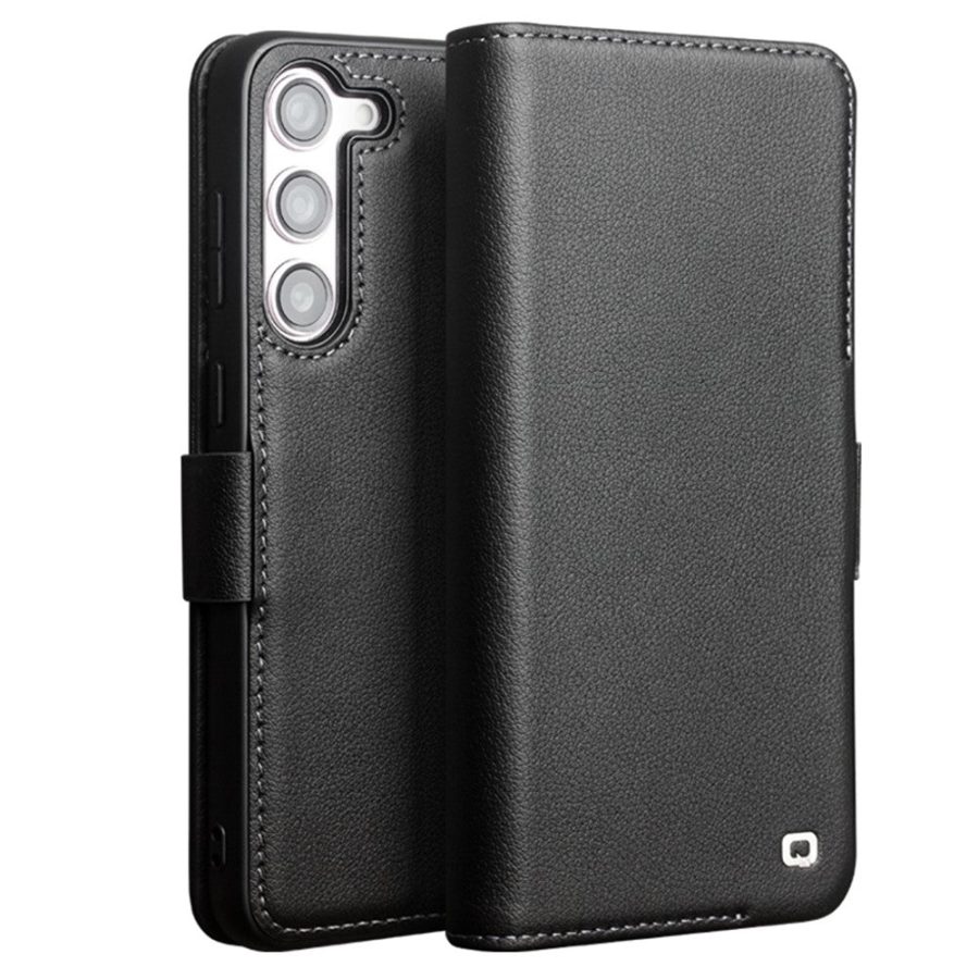 660162784A-1 QIALINO For Samsung Galaxy S23+ Wallet Case Genuine Leather Magnetic Closure Flip Phone Cover