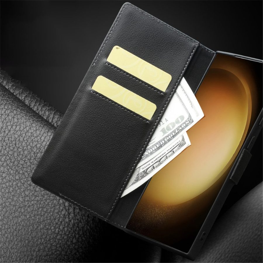 660162784A-3 QIALINO For Samsung Galaxy S23+ Wallet Case Genuine Leather Magnetic Closure Flip Phone Cover