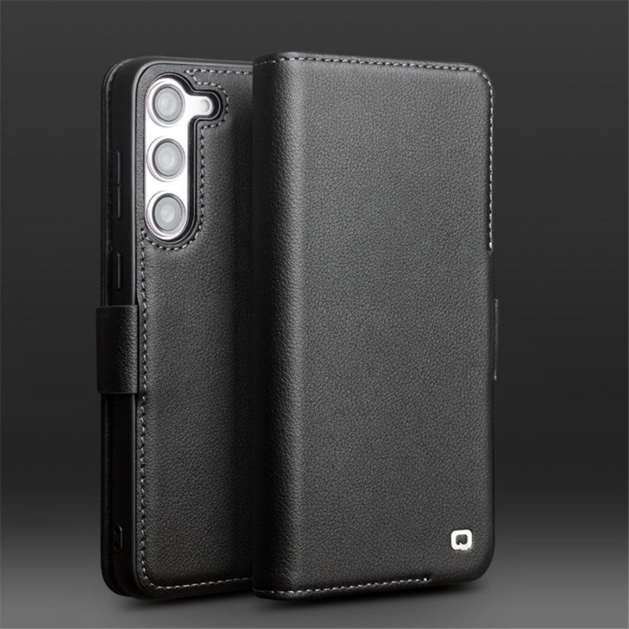 QIALINO For Samsung Galaxy S22+ Wallet Case Genuine Leather Magnetic Closure Flip Phone Cover