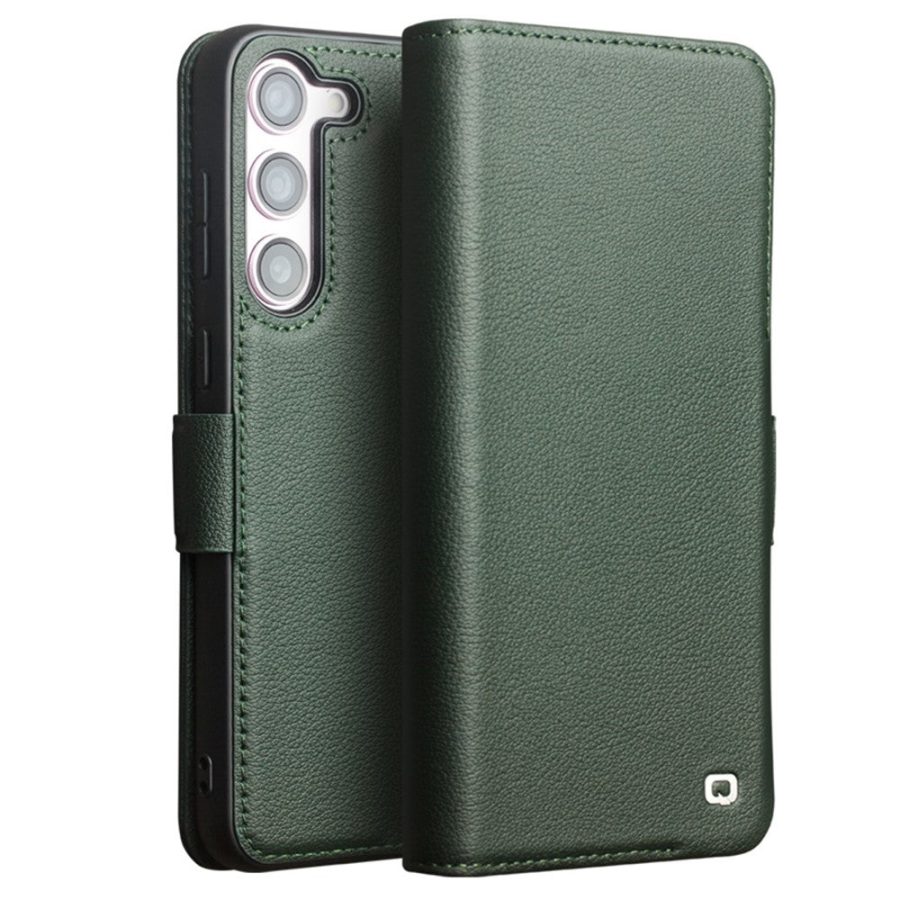 QIALINO For Samsung Galaxy S22+ Wallet Case Genuine Leather Magnetic Closure Flip Phone Cover