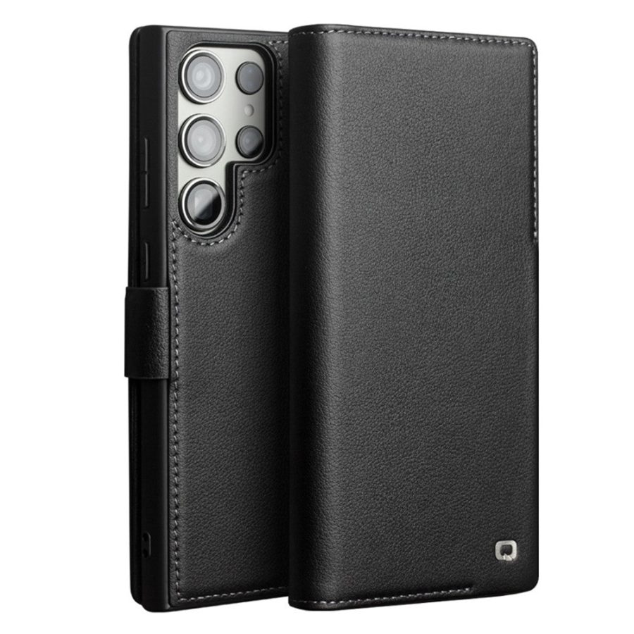 QIALINO For Samsung Galaxy S22 Ultra Wallet Case Genuine Leather Magnetic Closure Flip Phone Cover