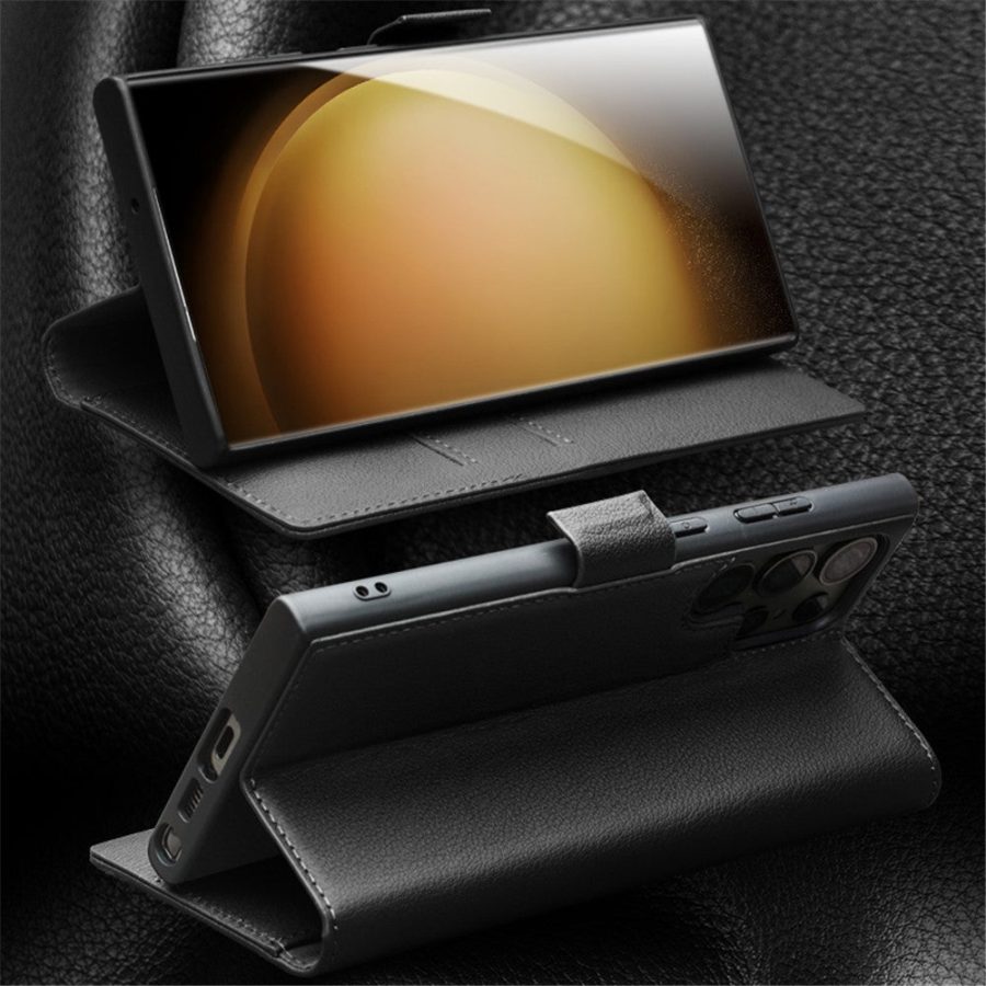 QIALINO For Samsung Galaxy S22 Ultra Wallet Case Genuine Leather Magnetic Closure Flip Phone Cover