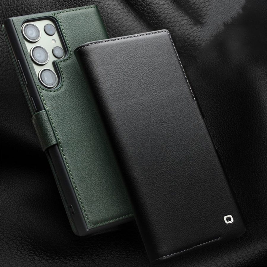 QIALINO For Samsung Galaxy S22 Ultra Wallet Case Genuine Leather Magnetic Closure Flip Phone Cover