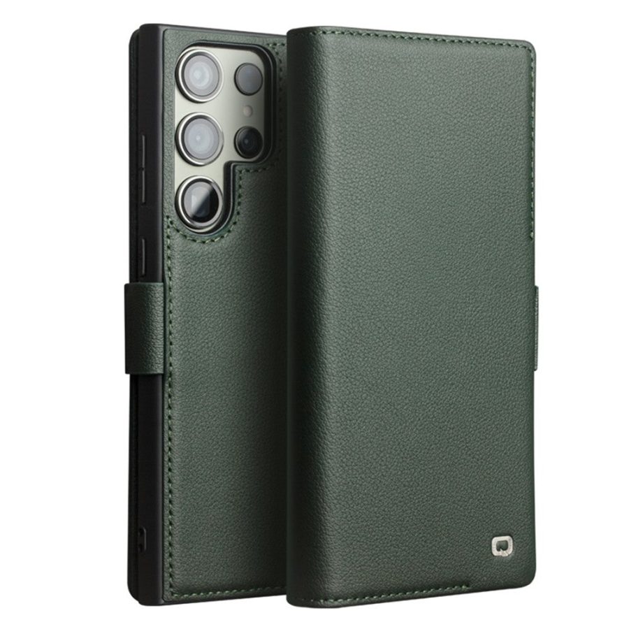 QIALINO For Samsung Galaxy S22 Ultra Wallet Case Genuine Leather Magnetic Closure Flip Phone Cover