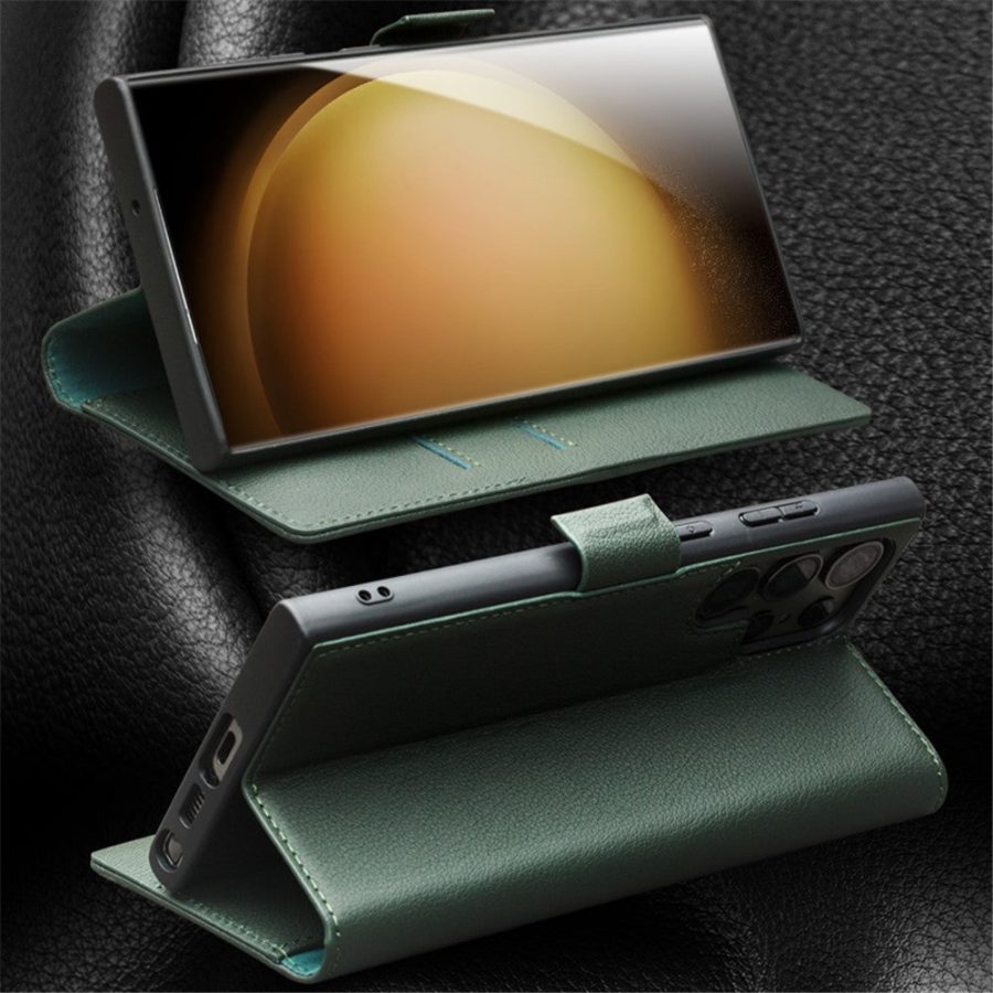 660162787B-3 QIALINO For Samsung Galaxy S23 Ultra Wallet Case Genuine Leather Magnetic Closure Flip Phone Cover