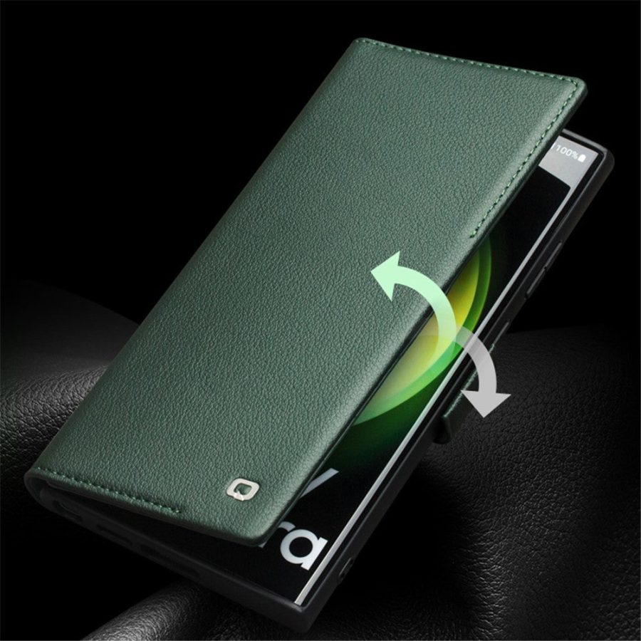 660162787B-5 QIALINO For Samsung Galaxy S23 Ultra Wallet Case Genuine Leather Magnetic Closure Flip Phone Cover