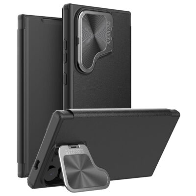 NILLKIN Qin Prop Series for Samsung Galaxy S24 Ultra Leather Case Camera Lid Kickstand Phone Cover