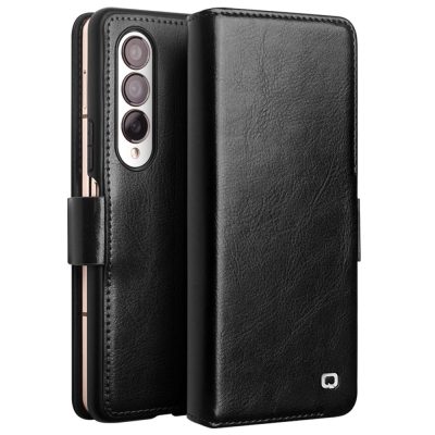 660172237B-1 QIALINO For Samsung Galaxy Z Fold4 Wallet Case Waxy Genuine Leather Flip Phone Cover with Magnetic Closure
