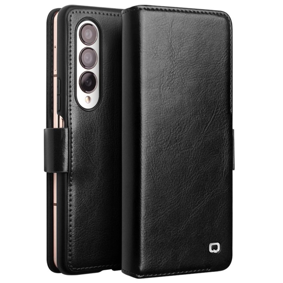 660172237B-1 QIALINO For Samsung Galaxy Z Fold4 Wallet Case Waxy Genuine Leather Flip Phone Cover with Magnetic Closure