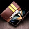 660172237B-11 QIALINO For Samsung Galaxy Z Fold4 Wallet Case Waxy Genuine Leather Flip Phone Cover with Magnetic Closure