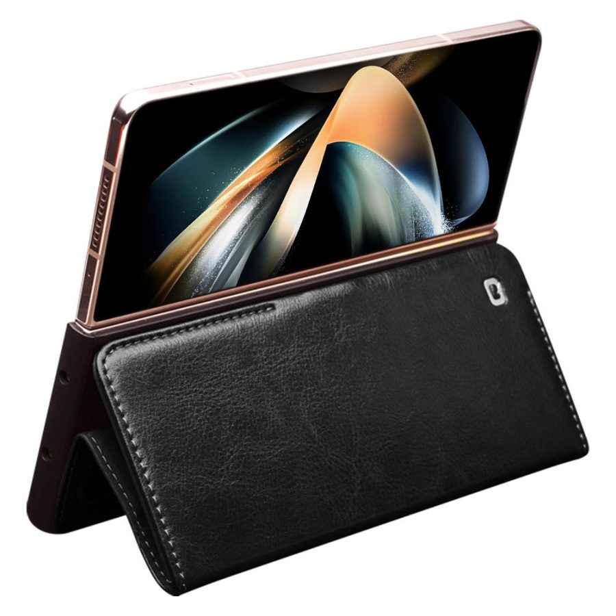 660172237B-2 QIALINO For Samsung Galaxy Z Fold4 Wallet Case Waxy Genuine Leather Flip Phone Cover with Magnetic Closure