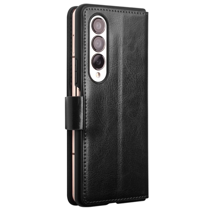 660172237B-4 QIALINO For Samsung Galaxy Z Fold4 Wallet Case Waxy Genuine Leather Flip Phone Cover with Magnetic Closure