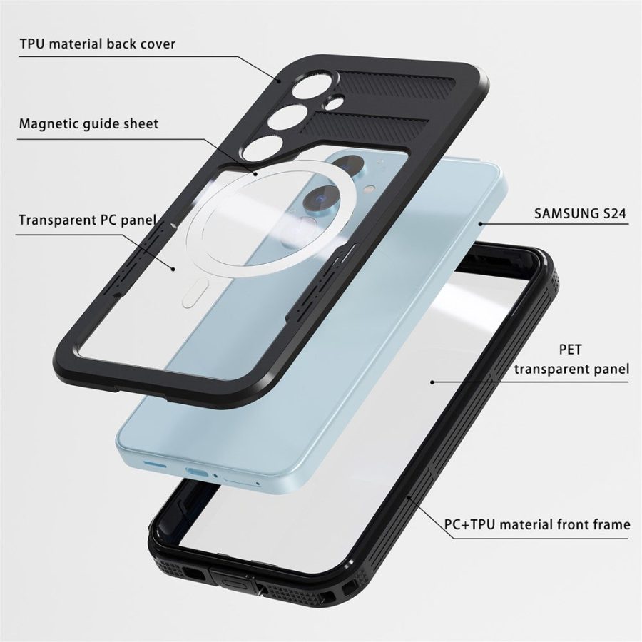 660178000A-6 REDPEPPER For Samsung Galaxy S24 IP68 Waterproof Magnetic Case Clear Phone Cover