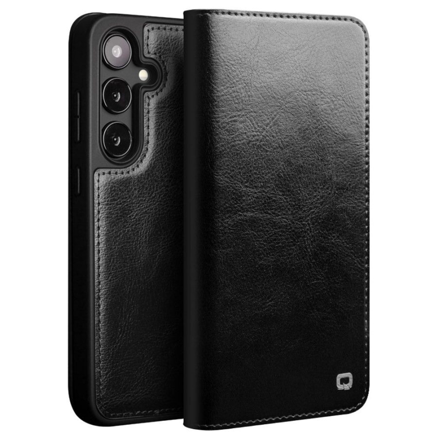660178312A-1 QIALINO For Samsung Galaxy S24 Wallet Case Waxy Genuine Leather Flip Phone Cover