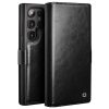 660178313A-1 QIALINO For Samsung Galaxy S24 Ultra Wallet Case Waxy Genuine Leather Magnetic Closure Flip Phone Cover