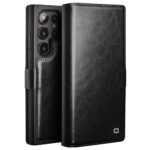 QIALINO For Samsung Galaxy S24 Ultra Wallet Case Waxy Genuine Leather Magnetic Closure Flip Phone Cover