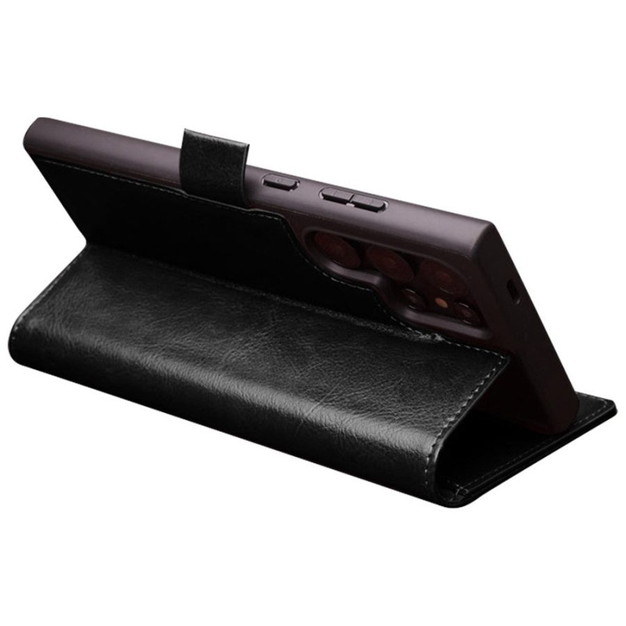 660178313A-3 QIALINO For Samsung Galaxy S24 Ultra Wallet Case Waxy Genuine Leather Magnetic Closure Flip Phone Cover