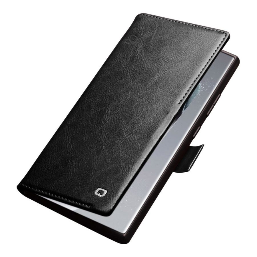 660178313A-4 QIALINO For Samsung Galaxy S24 Ultra Wallet Case Waxy Genuine Leather Magnetic Closure Flip Phone Cover
