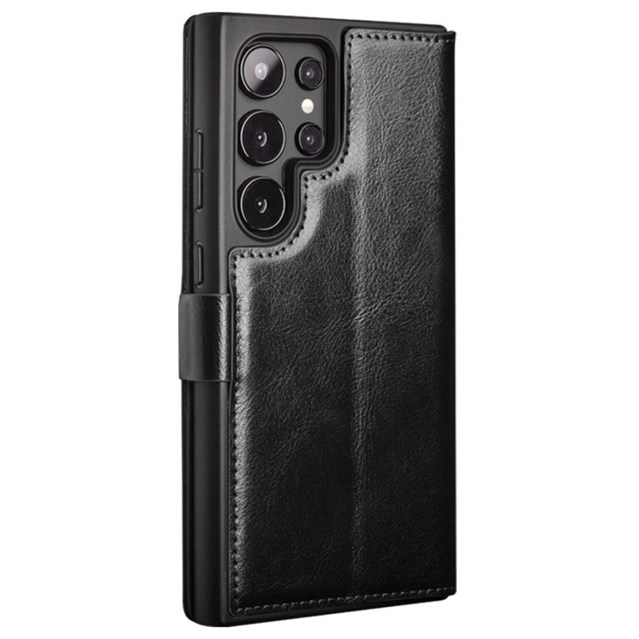660178313A-9 QIALINO For Samsung Galaxy S24 Ultra Wallet Case Waxy Genuine Leather Magnetic Closure Flip Phone Cover