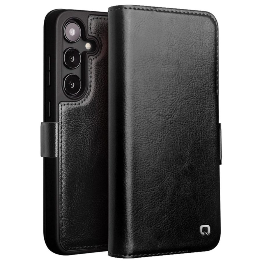 660178314A-1 QIALINO For Samsung Galaxy S24 Wallet Case Waxy Genuine Leather Magnetic Closure Flip Phone Cover