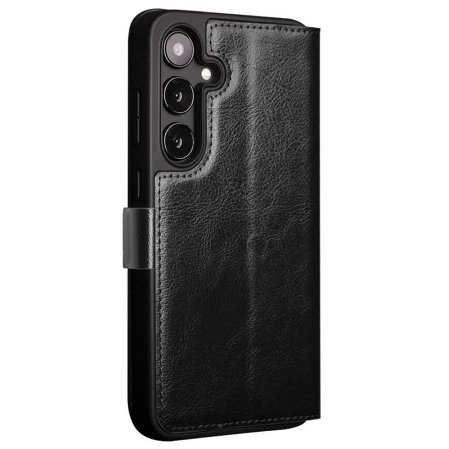 660178314A-5 QIALINO For Samsung Galaxy S24 Wallet Case Waxy Genuine Leather Magnetic Closure Flip Phone Cover