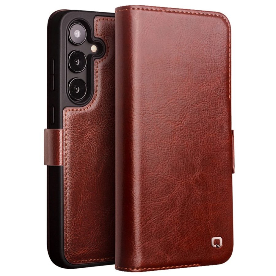660178314B-1 QIALINO For Samsung Galaxy S24 Wallet Case Waxy Genuine Leather Magnetic Closure Flip Phone Cover