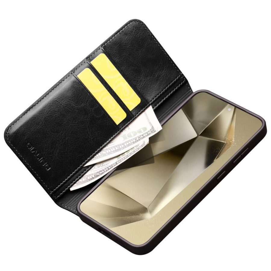660178315A-2 QIALINO For Samsung Galaxy S24+ Wallet Case Waxy Genuine Leather Flip Phone Cover