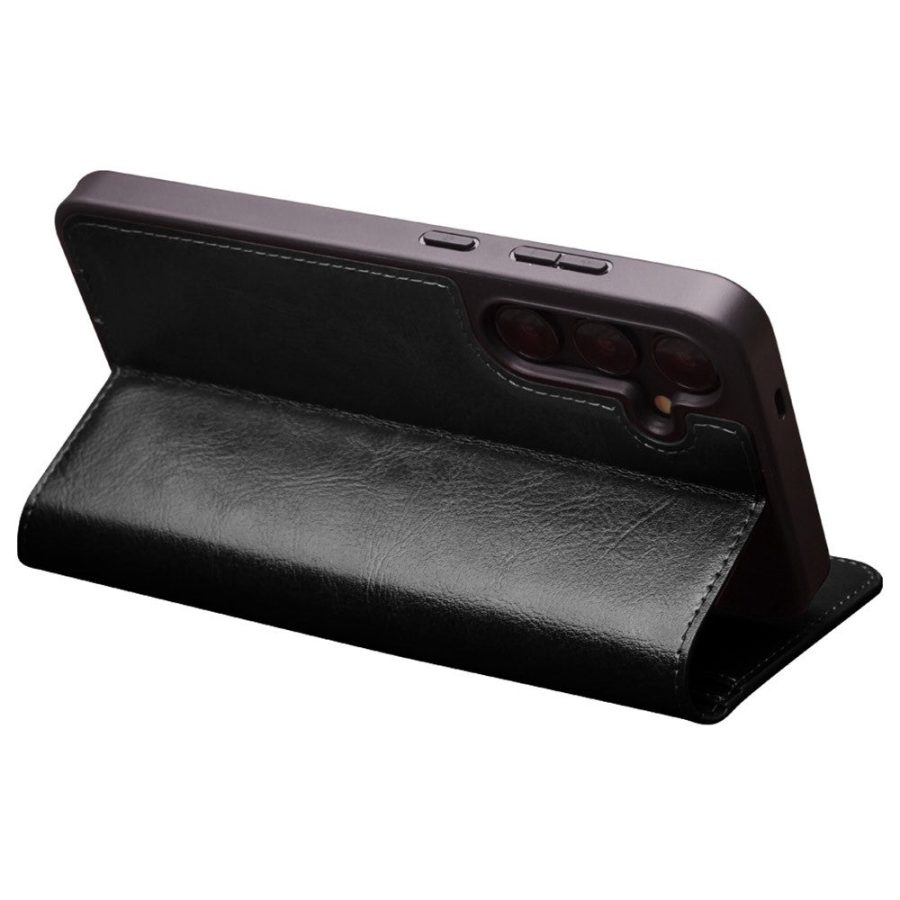 660178315A-3 QIALINO For Samsung Galaxy S24+ Wallet Case Waxy Genuine Leather Flip Phone Cover