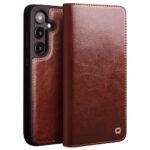 QIALINO For Samsung Galaxy S24+ Wallet Case Waxy Genuine Leather Flip Phone Cover