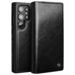 QIALINO For Samsung Galaxy S24 Ultra Wallet Case Waxy Genuine Leather Flip Phone Cover