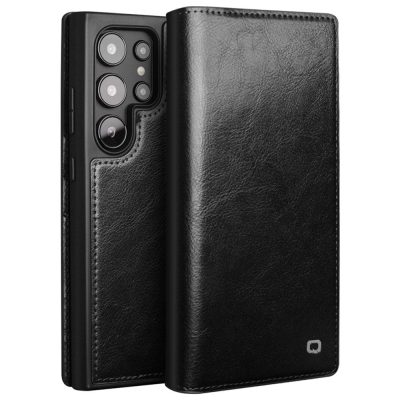 660178316A-1 QIALINO For Samsung Galaxy S24 Ultra Wallet Case Waxy Genuine Leather Flip Phone Cover